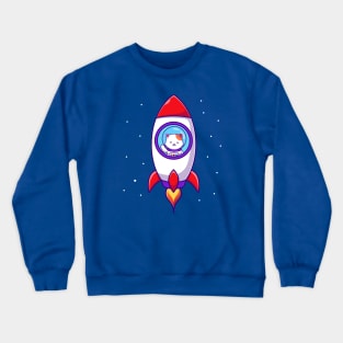 Cute Astronaut Cat Flying In Rocket Cartoon Crewneck Sweatshirt